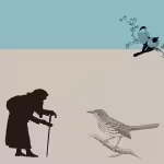 LOW_30_canvas_82c2c7_Tibetan_stone-rice-paper-UPP_70_canvas_cbc1ae_Oyster_gray-grid-sepia080-elderlyManWithCarrySackAndStick-twoBirdsOnABranch-thrasher-colourised_80PC_rainDrum.avif